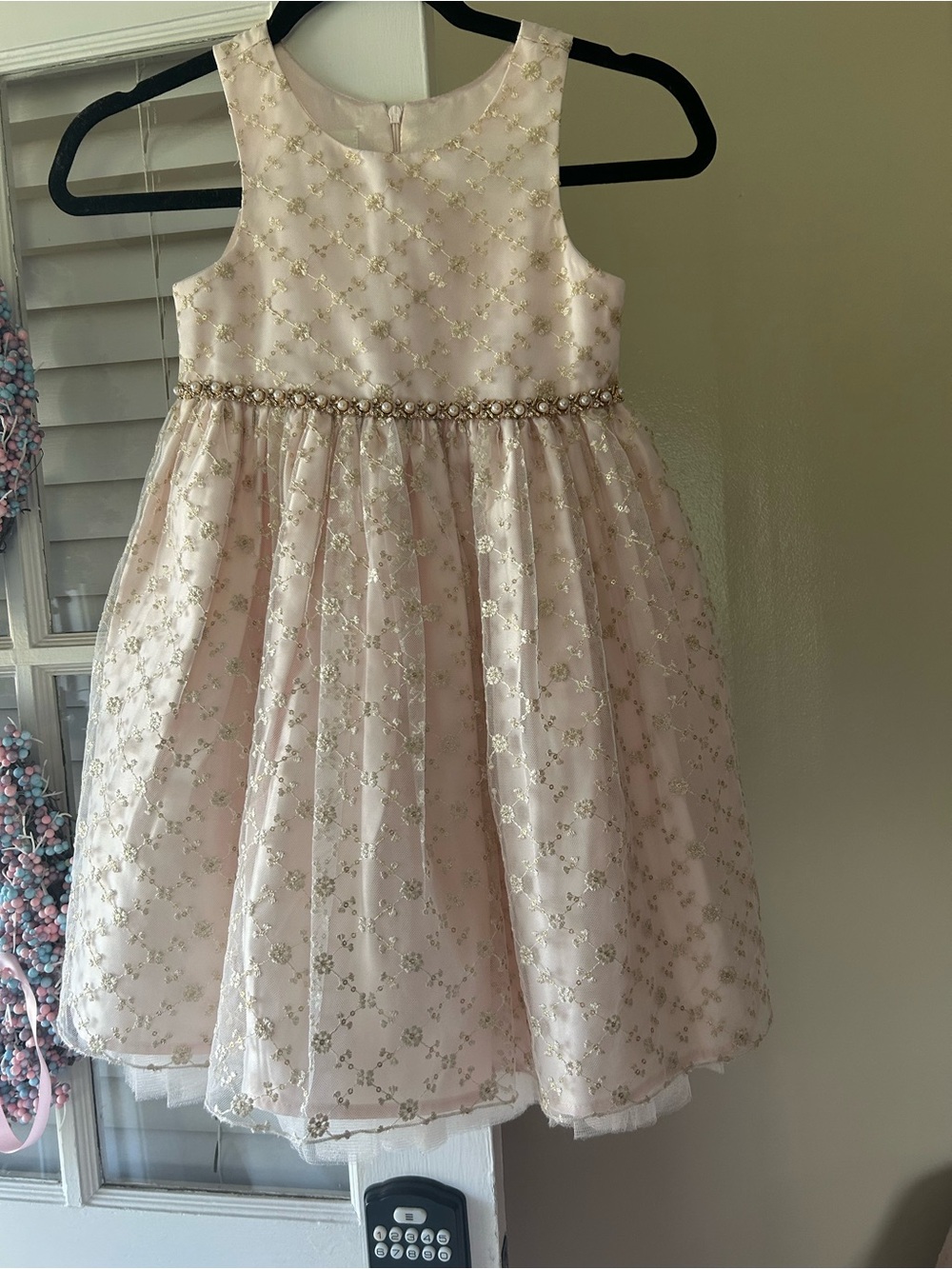 American Princess Pink and Gold Floral Beaded Waist Party Dress